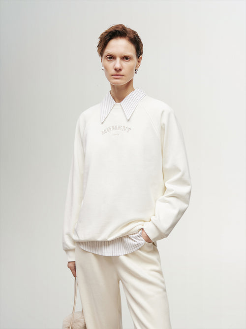 Carica immagine 1 in visualizzazione galleria. Women's Plain White Round Neck 100% Cotton Winter Sweatershirt