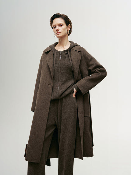 Manteau marron à col à revers en laine et cachemire