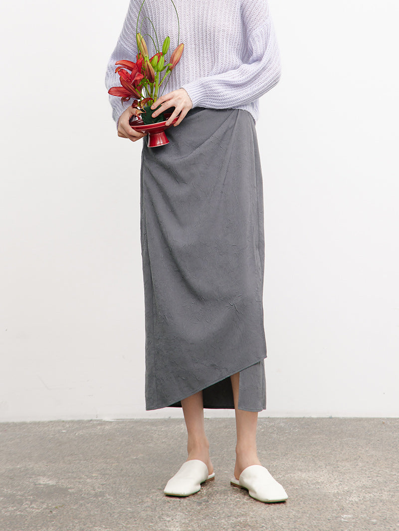 Women's Gray Elegant Straight Fit Mid Length Skirt