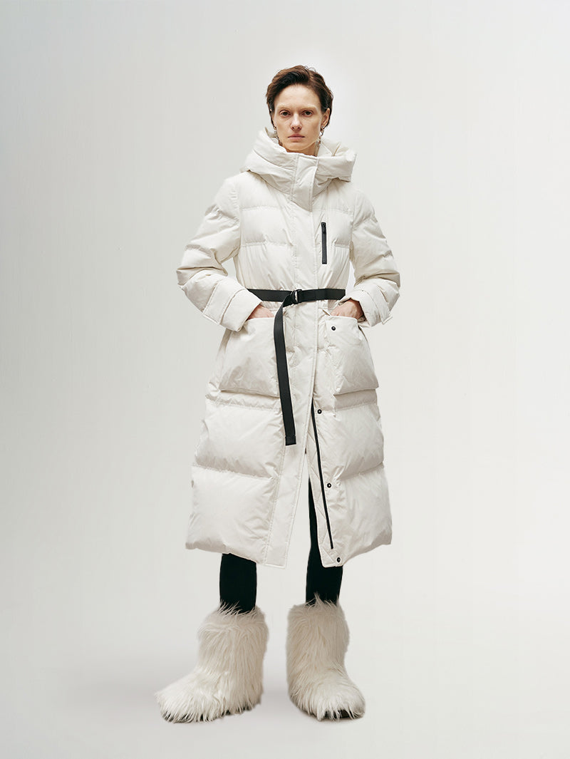 Women's White Waterproof Goose Long Puffer Jacket