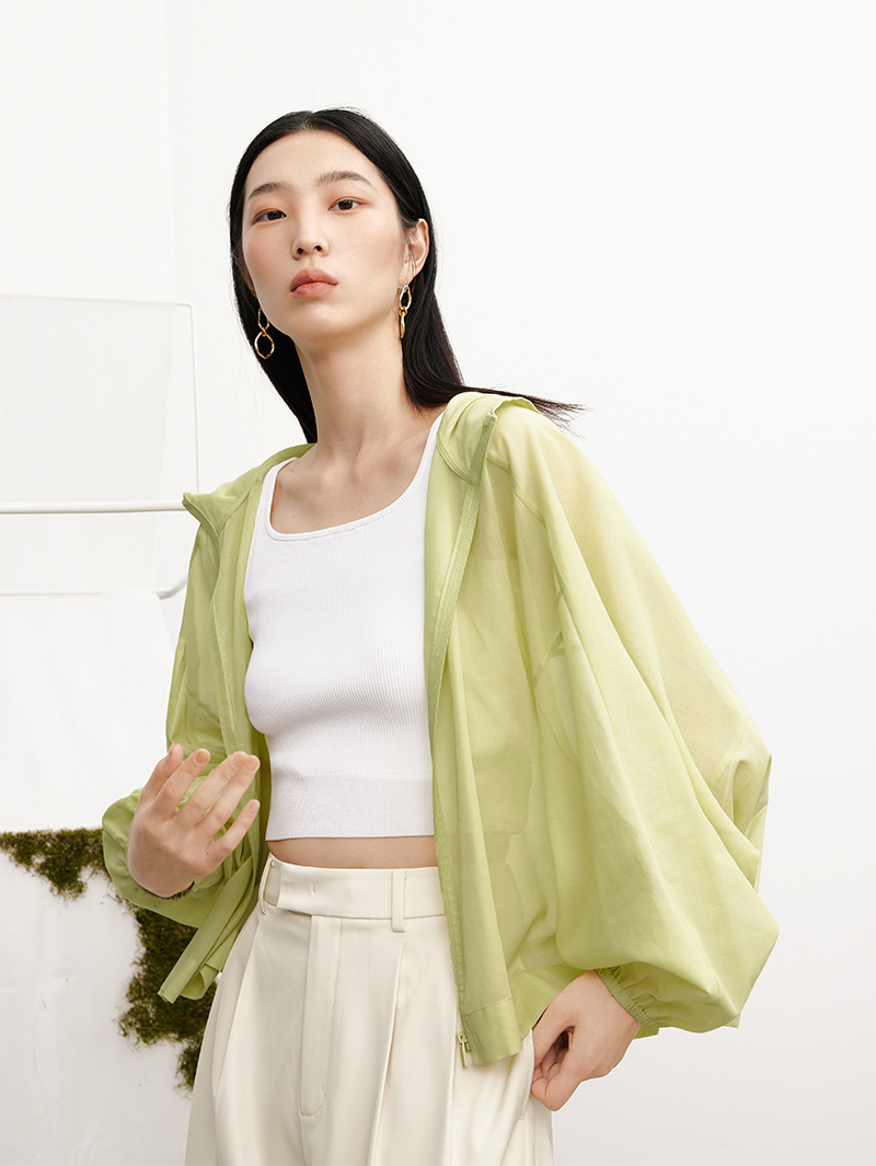 Women's Mustard Yellow Lantern Sleeves 100% Cotton Hoodie Jacket