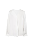 Women's Pure White V Neck Long Sleeves Silk Shirt 5F2120171