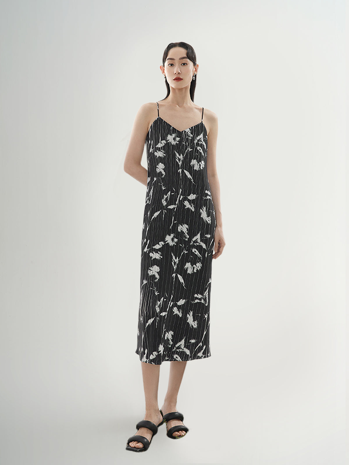Black floral print strappy dress