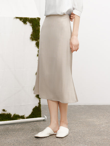 Women's Oatmeal Color Texture 100% Acetate Middle Length Mermaid Skirt