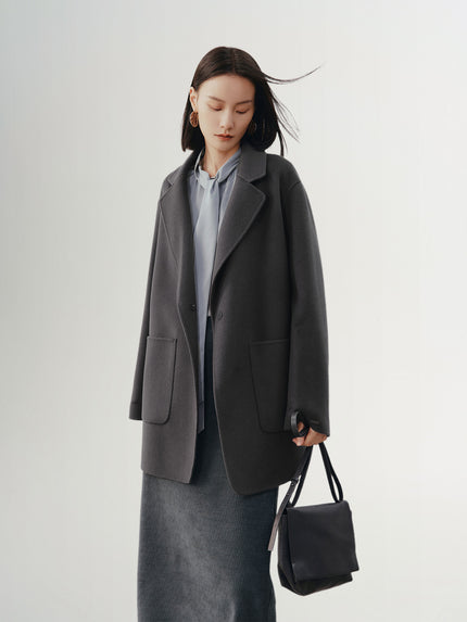 Women's Gray Notch Lapel Sheep Wool Coat