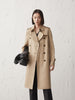 Women's Khaki Double Breasted Long Trench Coat Belt