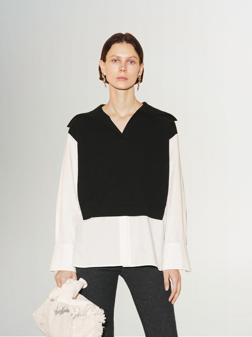 Charger l'image 1 dans la galerie. Chemise-pull en laine noir