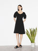Women's Black Square Neck Puff Sleeves Slim Fit Cotton Dress