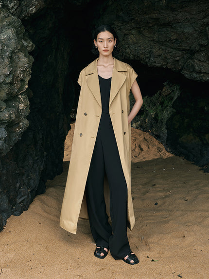 Beige short-sleeved trench coat