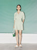 Women's Mint Green V Neck Short Sleeves Pleated Waist Dress