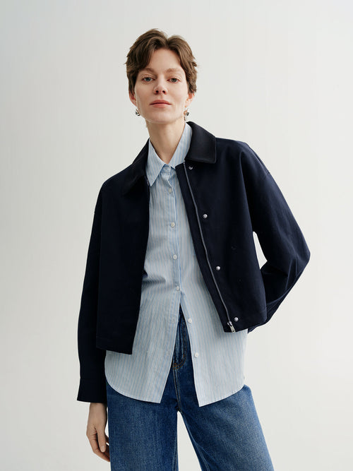 Load image 1 in gallery view. Cotton Drop-Shoulder Lapel Jacket