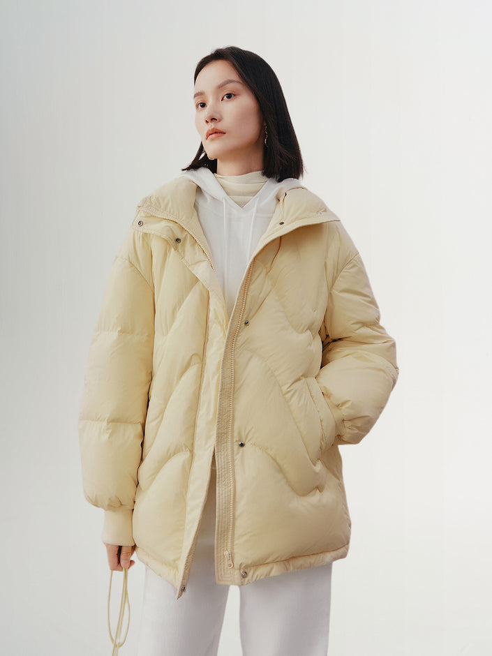 Women's Light Yellow Stand Collar Goose Puffer Jacket