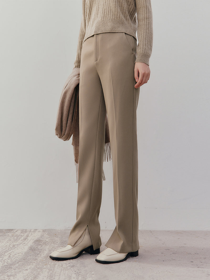 Women's Brown Straight Fit Slit Trousers