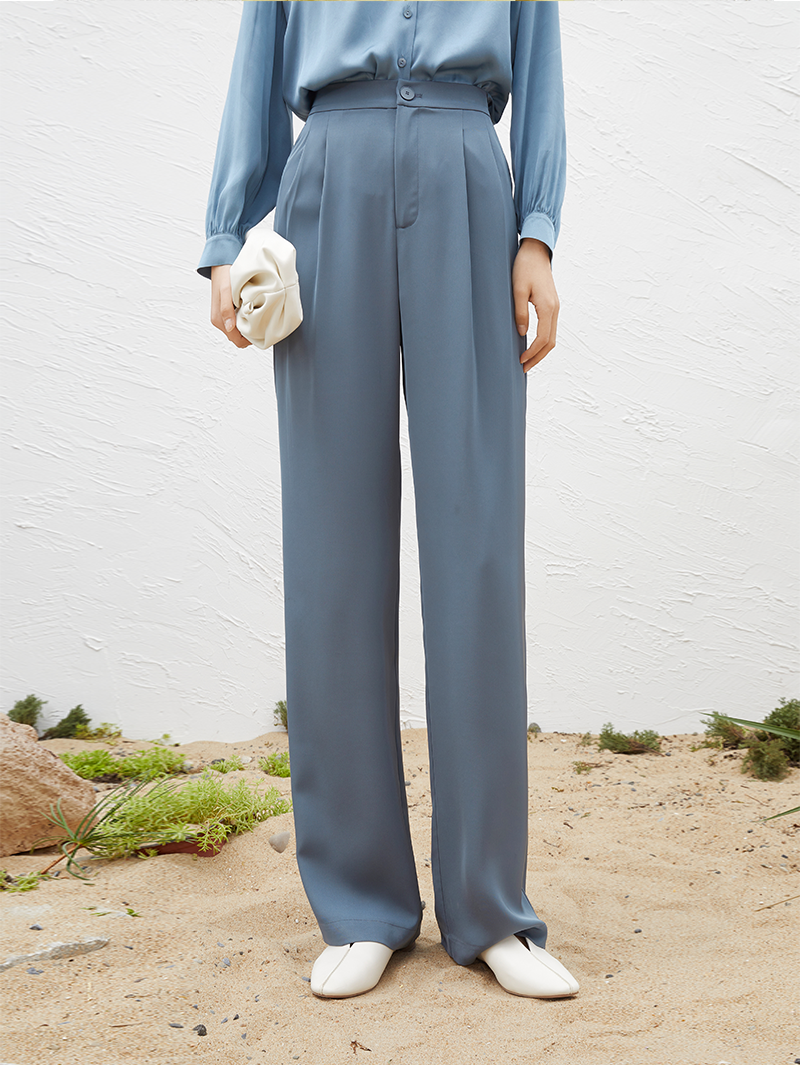 Women's Deep Blue Straight Fit Elastic Waist Trousers