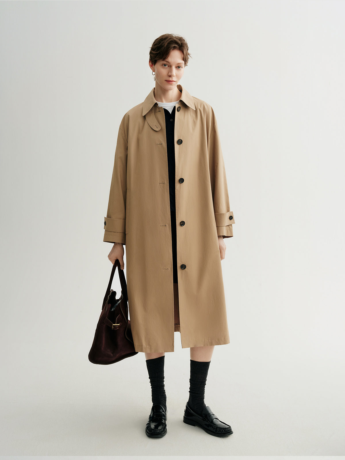 Beltless Trench Coat with Throat Latch