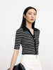 Striped button-down polo shirt
