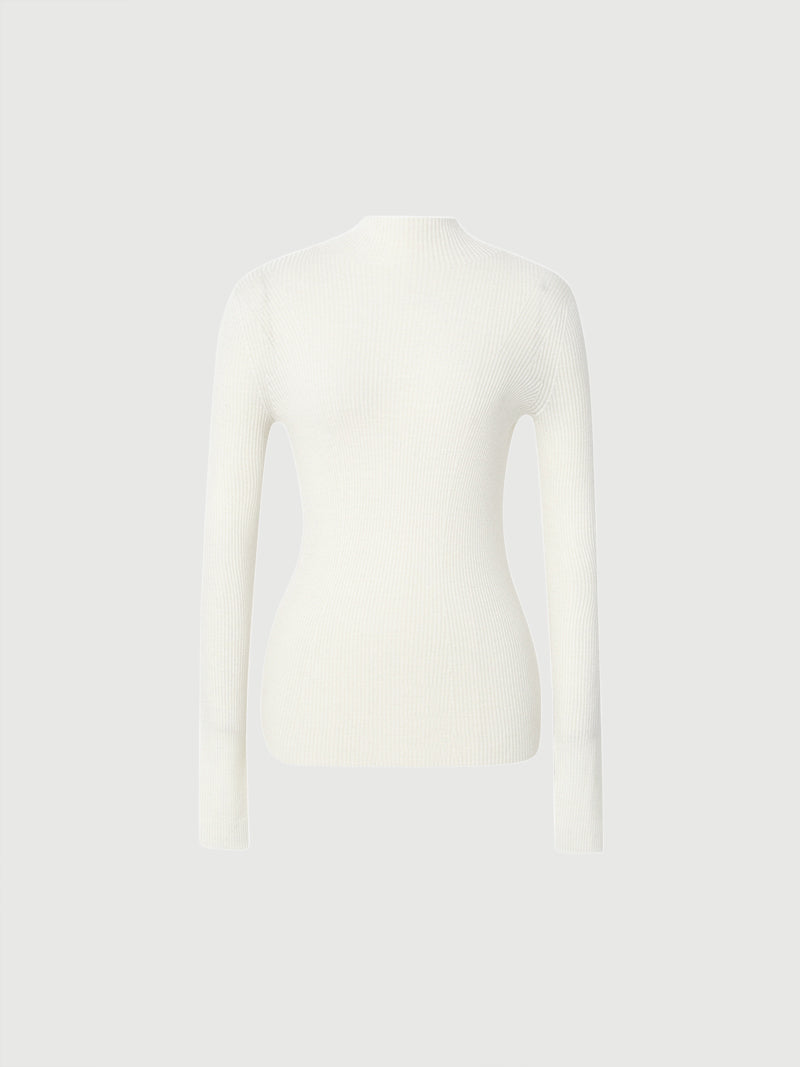 Pull slim fit à manches longues, blanc, 100 % laine de mouton