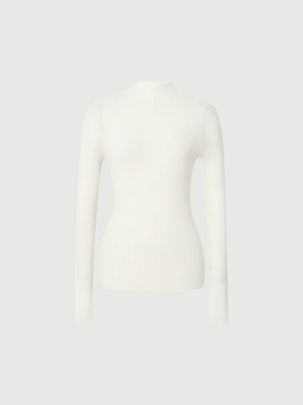 Pull slim fit à manches longues, blanc, 100 % laine de mouton