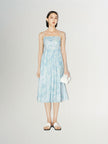 Blue slip dress with sky pattern in 100% cotton