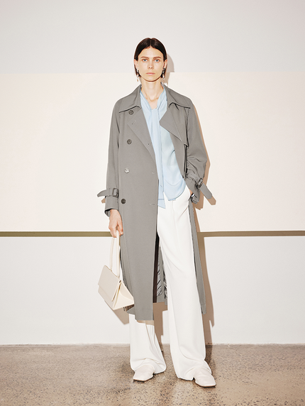 Women's Gray Notch Lapel Double Breasted Trench Coat