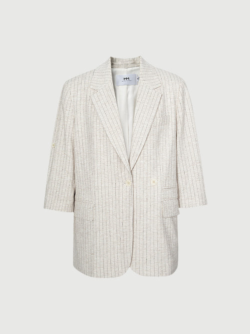 Load image 1 in gallery view. Beige striped blazer