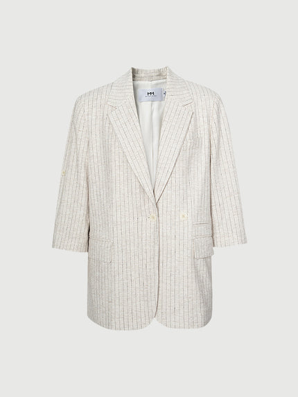 Veste blazer à rayures fines beige clair