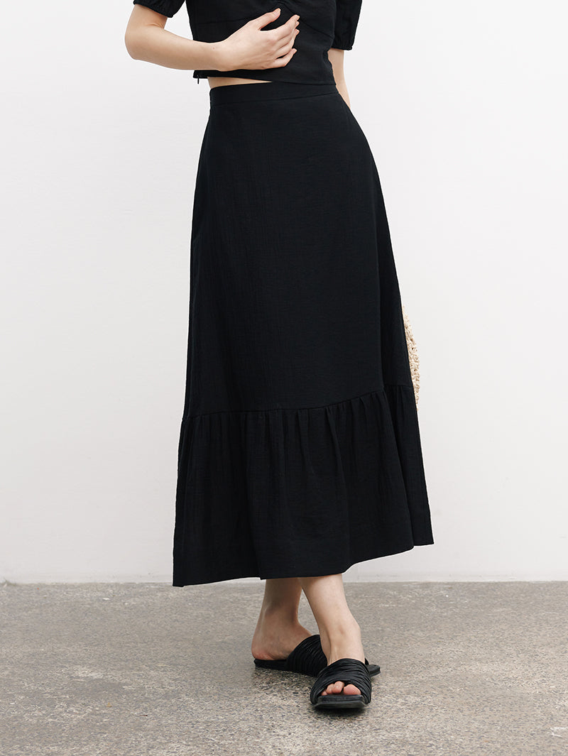 Women's Black Elastic Wasit Flounce Skirt