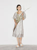Women's Floral Light Gray Square Neck Puff Sleeves Breathable Lyocell Middle Length Dress