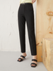 Women's Black Small Leg Trousers Sheep Wool with Belt