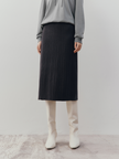 Women's Winter Dark Gray Straight Fit Elastic Waist Wool Skirt