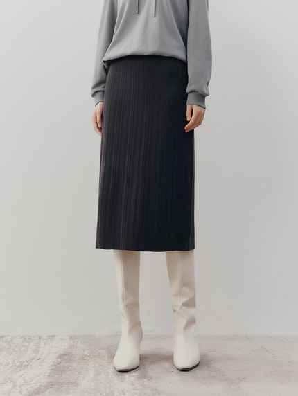 Women's Winter Dark Gray Straight Fit Elastic Waist Wool Skirt