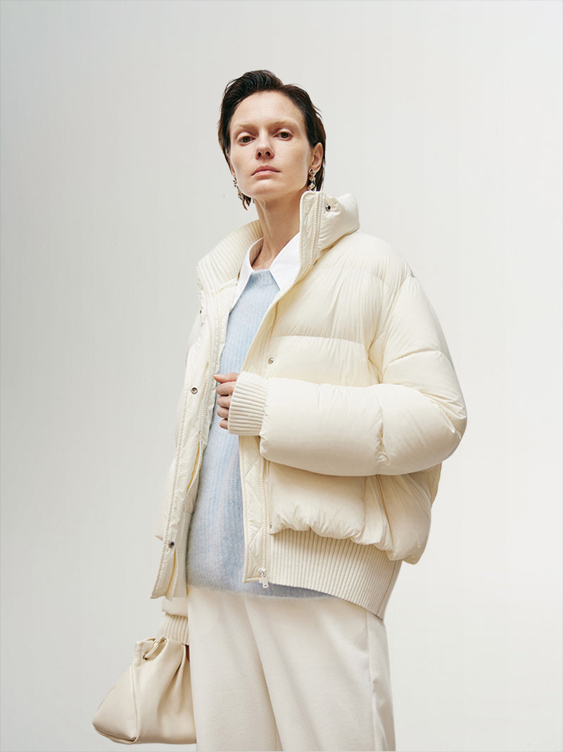 Women's White Collar Short Goose Down Jackets