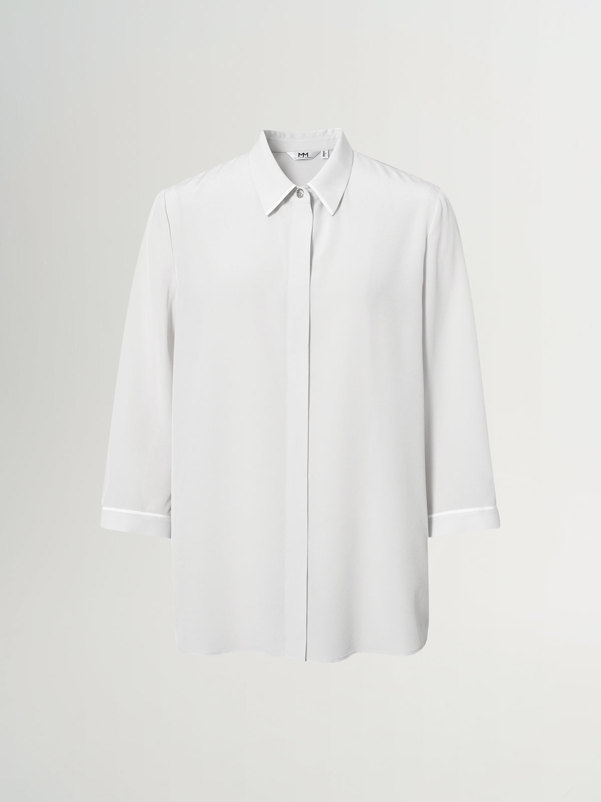 100% Mulberry Silk Relaxed-Fit Structured Shoulder Lapel Three-Quarter Sleeve Shirt