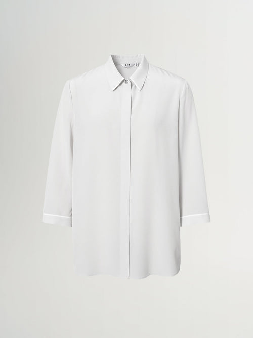 Load image 1 in gallery view. 100% Mulberry Silk Relaxed-Fit Structured Shoulder Lapel Three-Quarter Sleeve Shirt