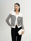 Women's Original White V Neck Stripe Button Down Knitwear