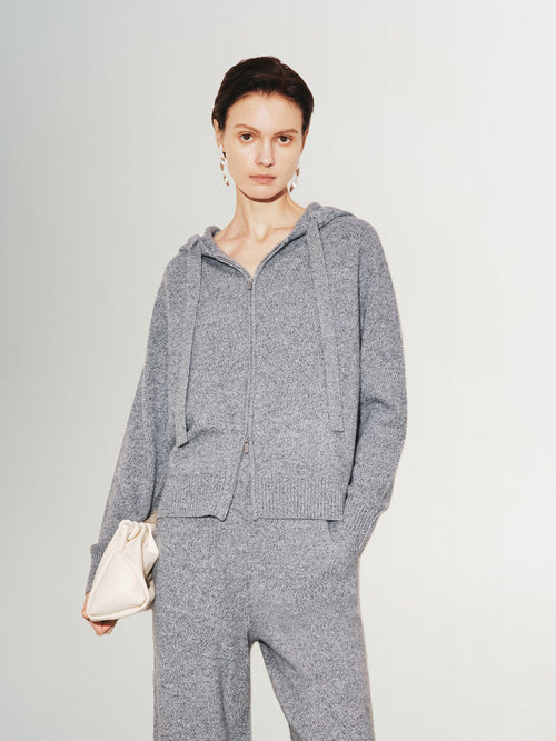 Load image 1 in gallery view. Women's Gray Zip Down 100% Cashmere Sweater Hoodie