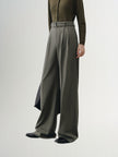Women's Gray Wide Leg Belted Winter Trousers