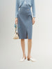 Blue mid-length straight skirt