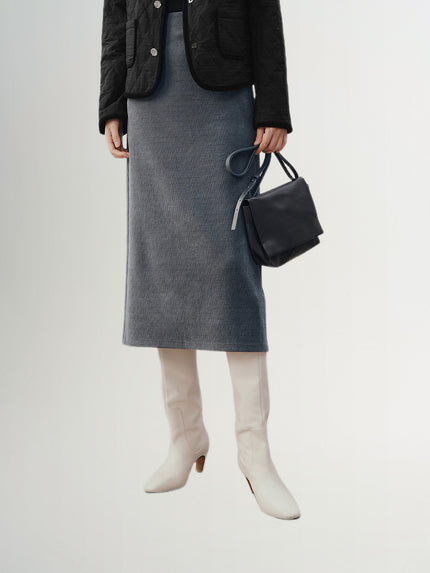 Black corduroy straight skirt
