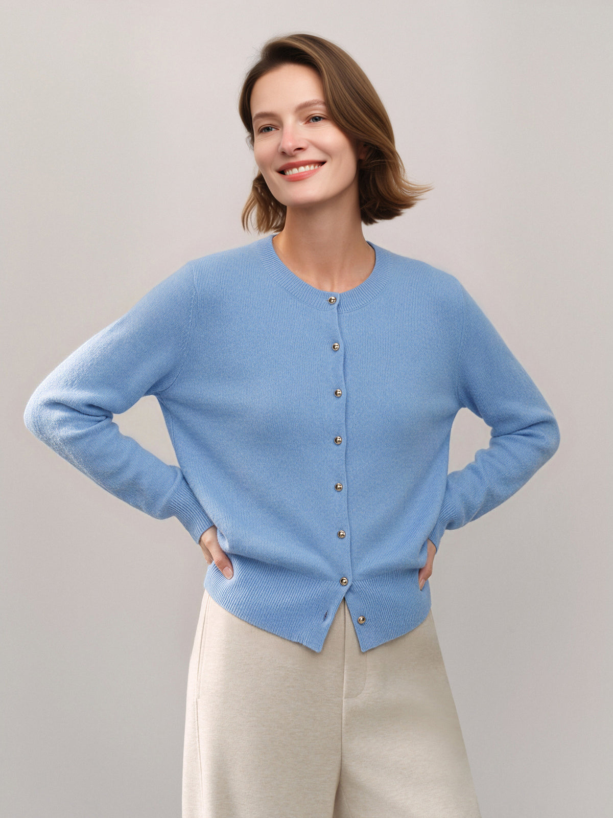 Refined Cashmere-Silk Crewneck Cardigan