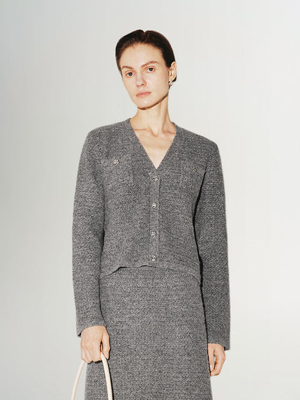 Ensemble jupe et veste courte en tweed gris en laine