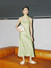 Women's Floral Light Green V Neck Smooth Acetate Slip Dress