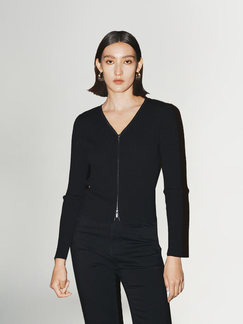 Charger l'image 1 dans la galerie. Veste en tricot noire à glissière