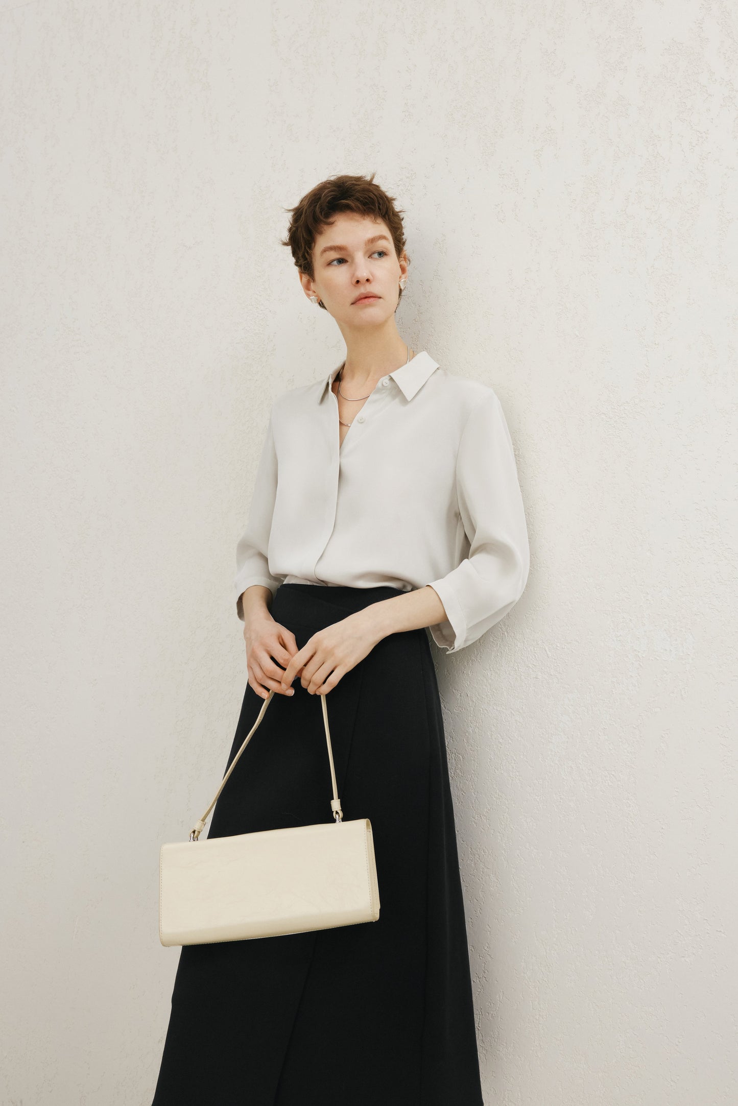 Relaxed-Fit Structured Shoulder Lapel Three-Quarter Sleeve Shirt