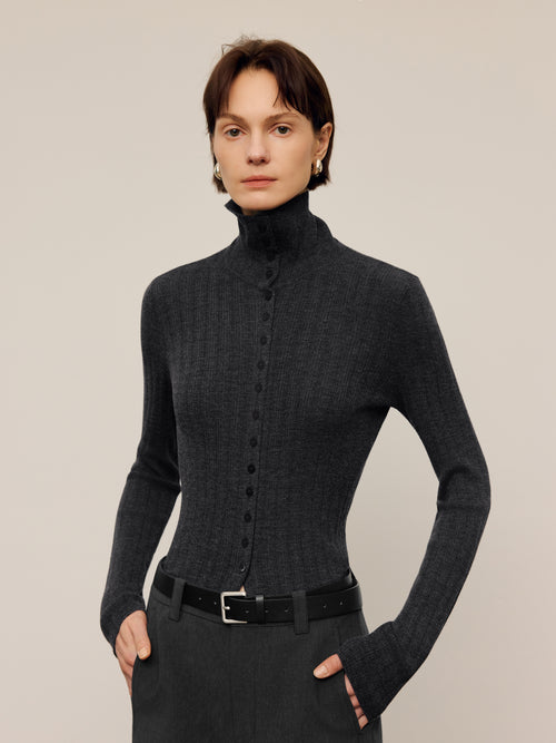 Charger l'image 1 dans la galerie. Fitted Pure Wool Ribbed Sweater