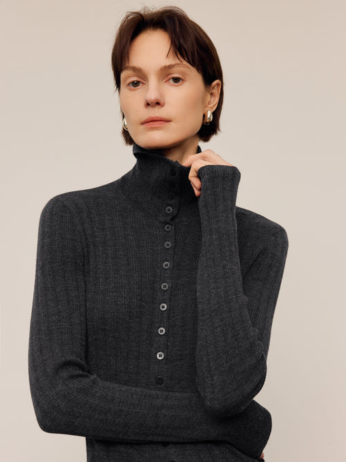 Charger l'image 1 dans la galerie. Fitted Pure Wool Ribbed Sweater