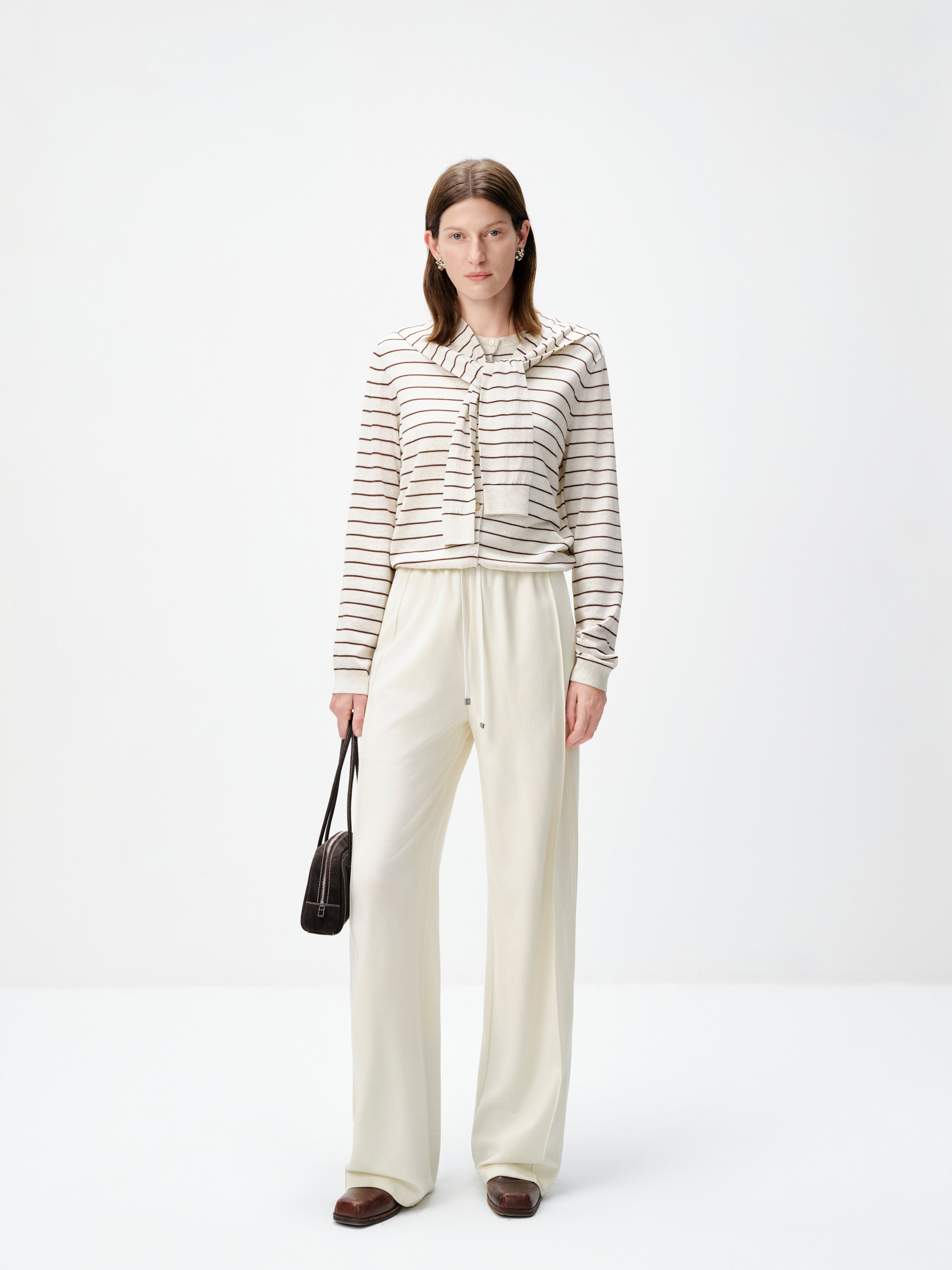 Twofer Tie-Sleeve Striped Cardigan