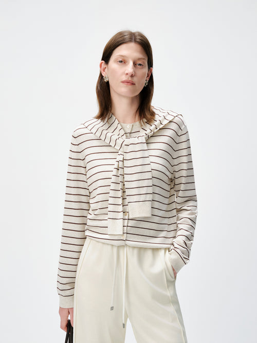 Carica immagine 1 in visualizzazione galleria. Twofer Tie-Sleeve Striped Cardigan