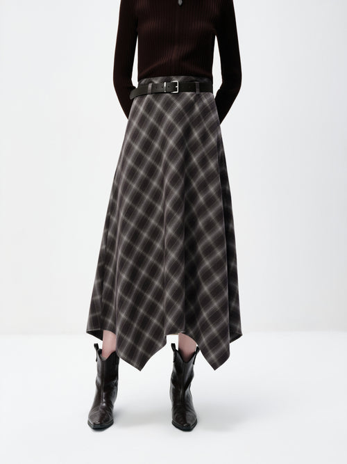 Load image 1 in gallery view. Belted Plaid Handkerchief Maxi Skirt