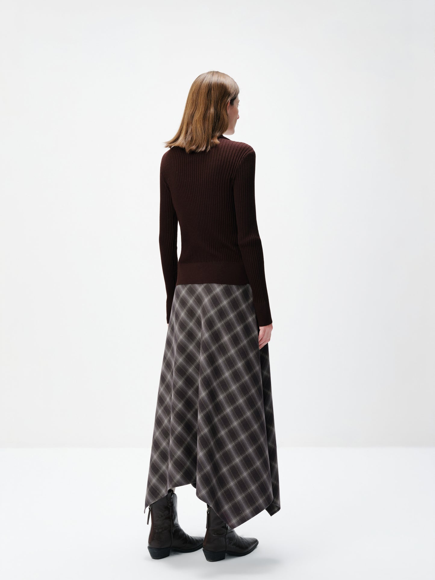 Belted Plaid Handkerchief Maxi Skirt